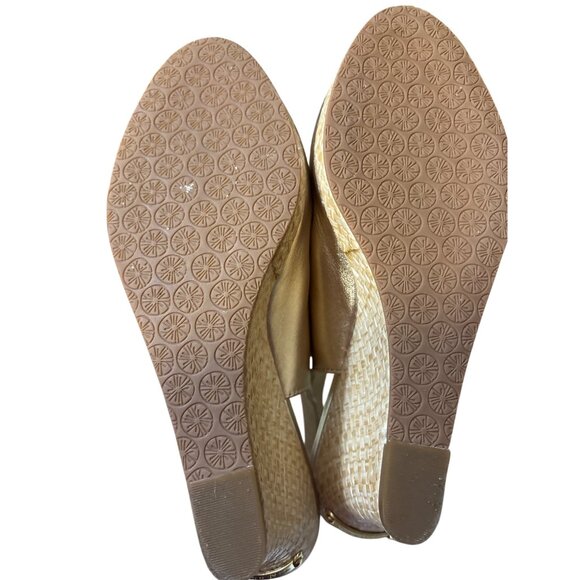 Lilly Pulitzer Gold Wedge Sandals Peep Toe Slingback Women’s Size 7.5 - Picture 6 of 8